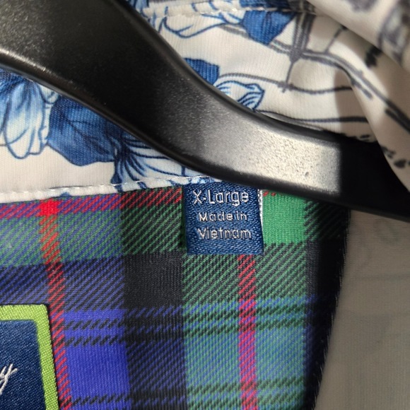 William Murray Golf Polo Mens XL Blue white Floral AOP Performance‎ Stretch - Picture 4 of 11